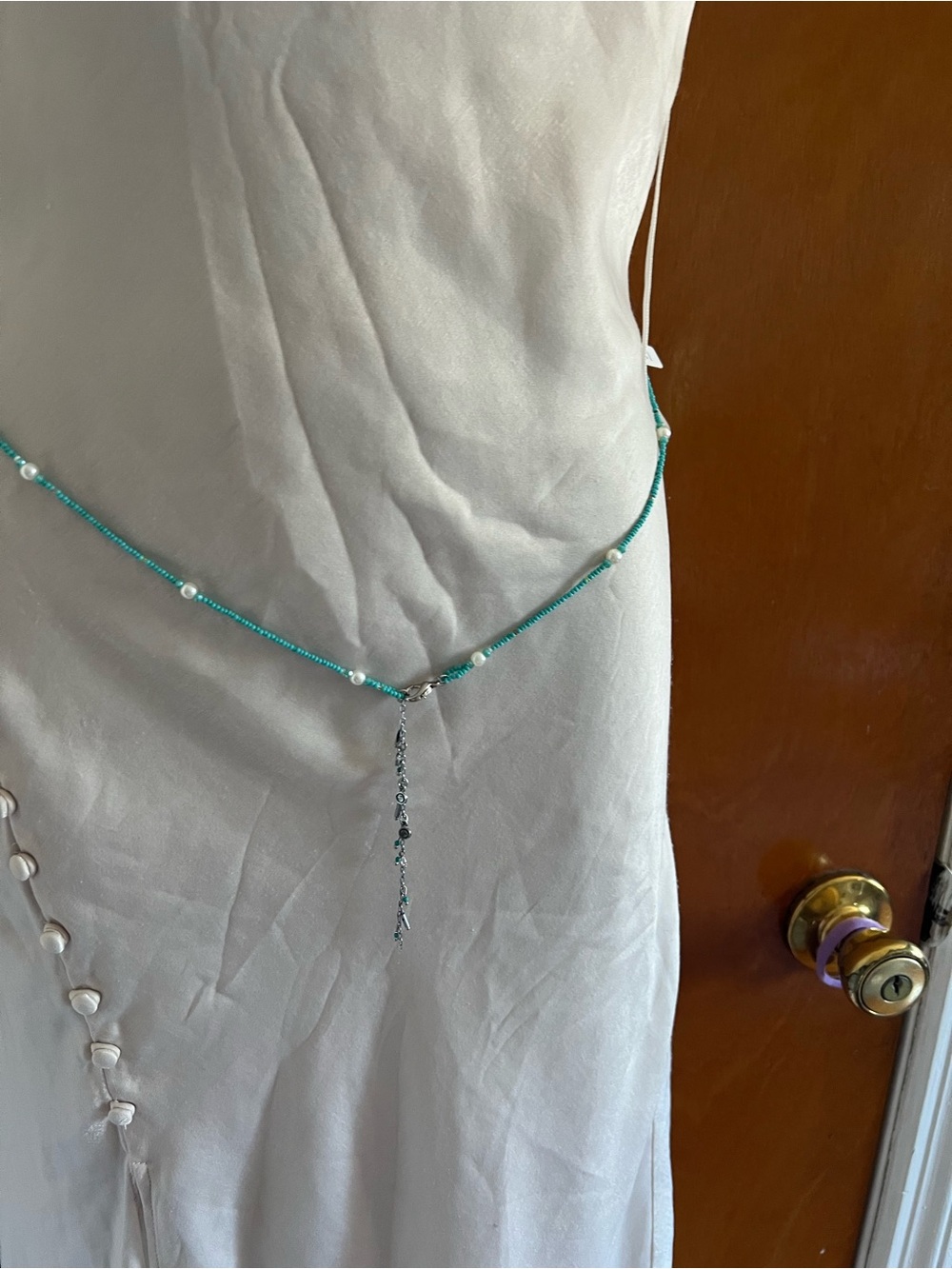 Delicate Teal Beaded Waist Chain with Pearl Accents